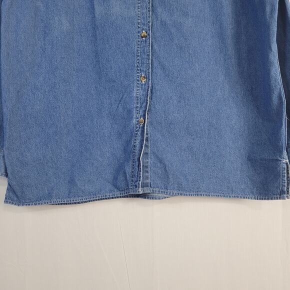 Vintage Denim Christmas Embroidered Button-down Shirt sz XL contrast collar 90s - Picture 5 of 7